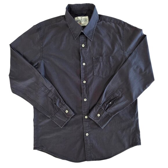 American Eagle Outfitters Solid Black Long Sleeve Button Up Dress Shirt Size M - Picture 1 of 7